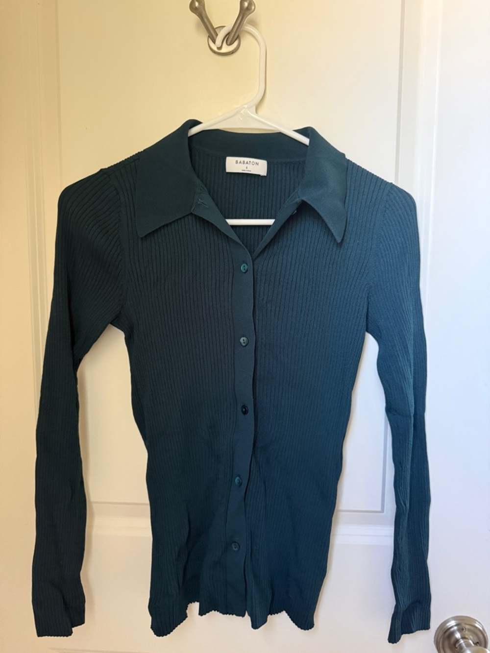 Babaton Teal Ribbed Button-Down Shirt
